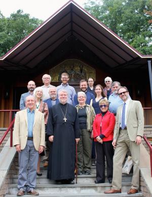 Sacred Arts Symposium participants on the steps of Three Hierarchs Chapel, St. Vladimir’s Seminary (photo: Mary Honoré)