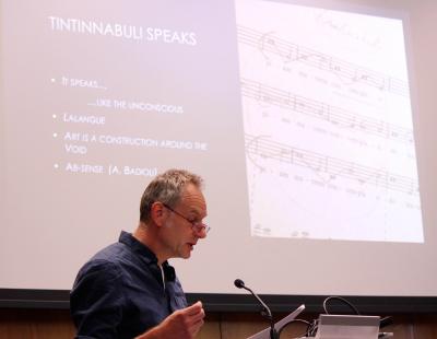 Phillippe Grisar of Sint-Niklaas, Belgium, presenting his paper, “Beyond Silence” (photo: Mary Honoré)
