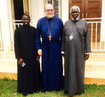Seminarian Simon, Fr. Chad, with Metropolitan Jonah Lwanga, Archbishop of Kampala and All Uganda