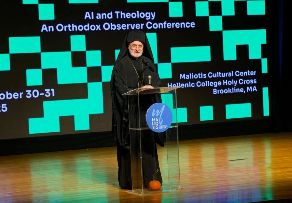 H.E. Archbishop Elpidophoros Officiated Great Vespers at Holy cross Greek Orthodox Chapel in Brookline, Ma. Prior to Officially declaring Open the AI and Theology, An Orthodox Observer Conference on October 30th, 2025 in Brookline, Ma. Keynote Presentation by Yannis Papaconstantinou and Theological Responses by Dr. Taylor Nutter and Dr. Mark Graves at The Maliotis Cultural Center at HCHC
